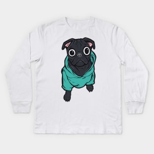 Black Pug Hoodie Kids Long Sleeve T-Shirt